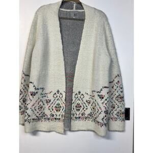 KUT from the cloth Women's Large Cardigan-Soft Fuzzy White/Multi Colored